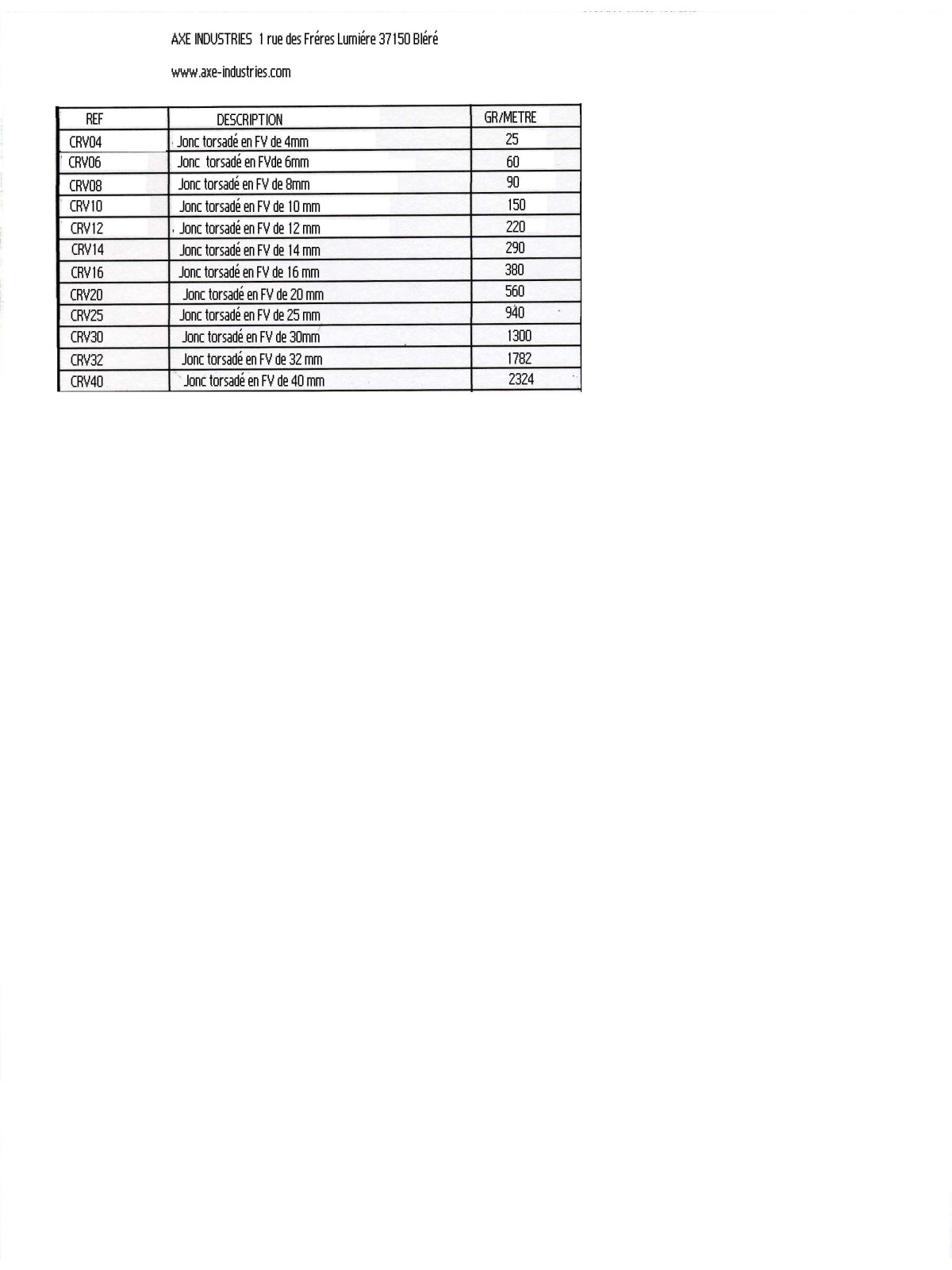 LISTE JONCS TORSADES  FIBRE DE VERRE