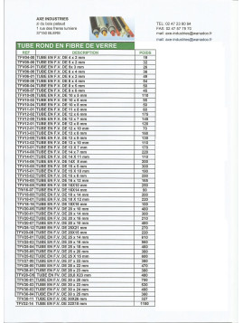 Liste   tubes fibre de verre  pour  professionnels